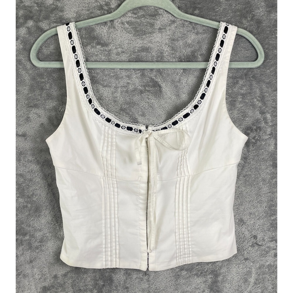 Corset Top‎ Women's Large L White Coquette Milkmaid Lace Ribbon Trim Pintucks